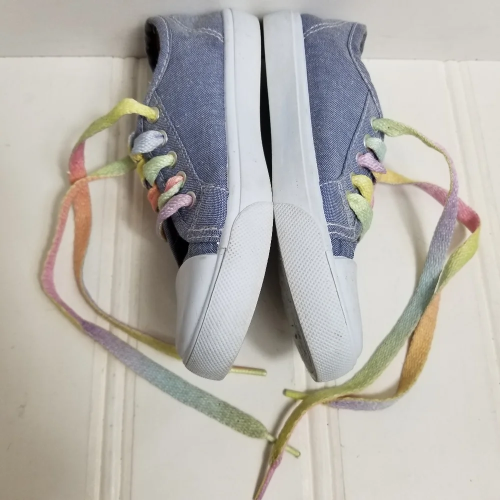 Bobbie Brooks Sneakers Girls 12 Canvas Rainbow Lace Up Lightweight Blue Casual